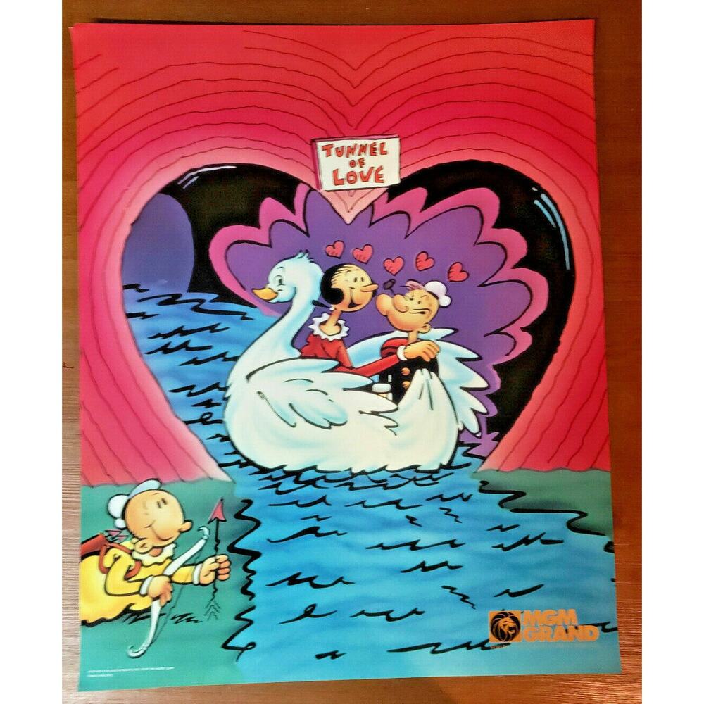 Popeye and Olive Poster Tunnel of Love MGM Grand Adventures Theme Park 1993 New